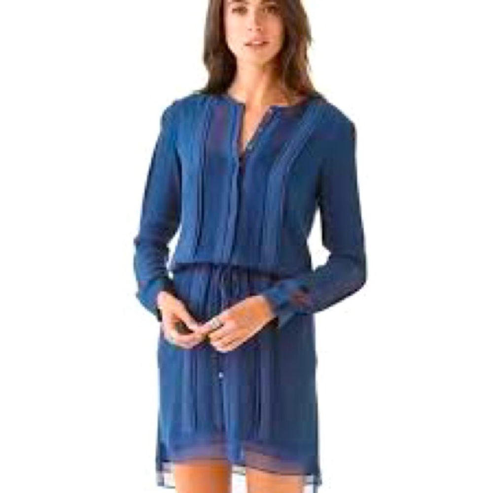 Diane Von Furstenberg New Slice Long Sleeved Heron Blue Silk Dress Size 0